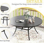 VICLLAX 63" Outdoor Round Patio Table with Umbrella Hole, All Weather Metal Round Outdoor Dining Table for Lawn Garden, 8-10 Person Table, Black