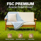 Idzo Laurent 800lbs Capacity Acacia Outdoor Loveseat, FSC Certified 2 Seater Patio Sofa with 3.9in Thick Cushions, Teak Finish Porch Couch for Garden Backyard