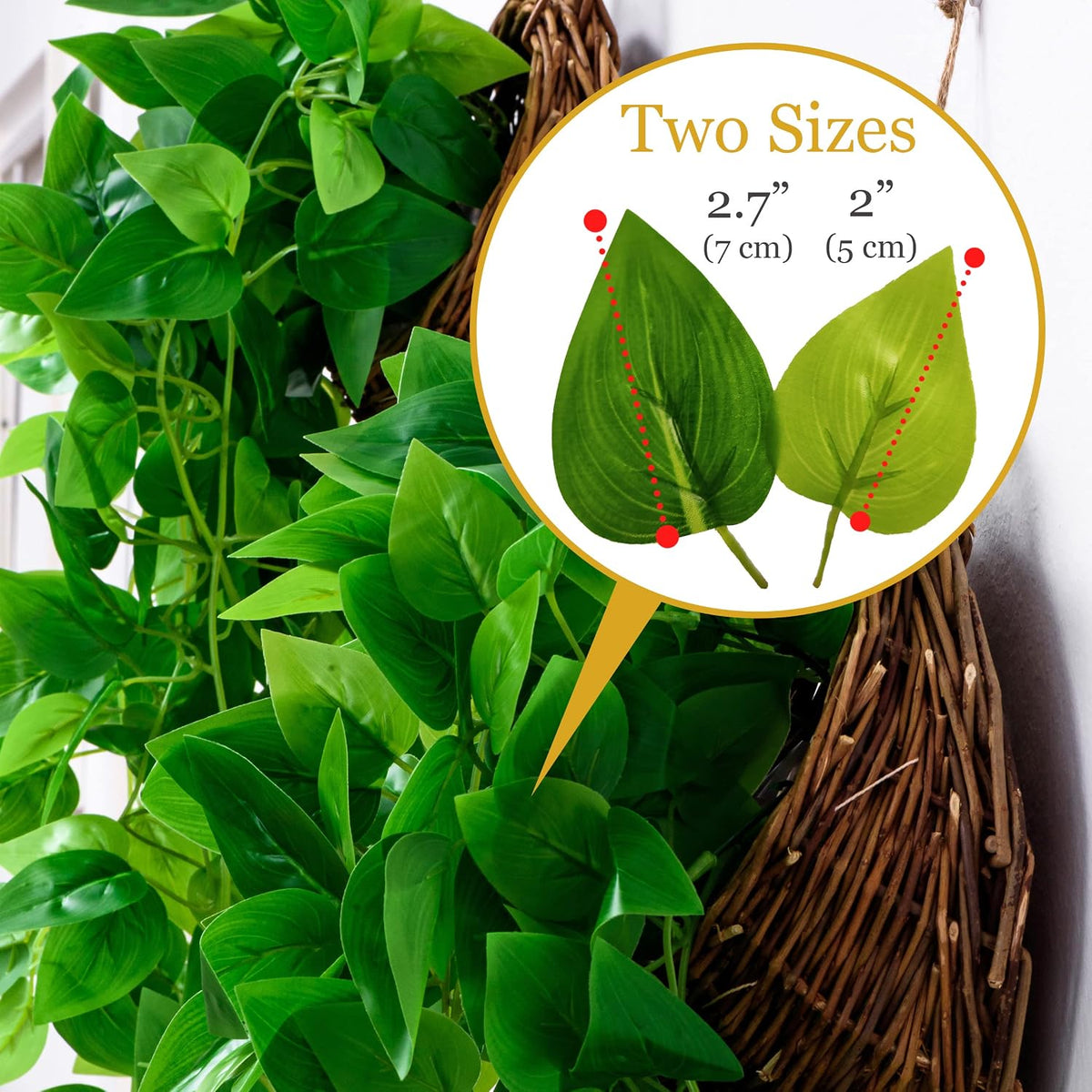 tapeera 2-pack artificial plants (with baskets) - ivy, close-up detail