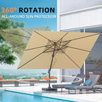9' X 12' Cantilever Outdoor Patio Umbrellas with Base Included, Large Rectangle Umbrella Heavy Duty 360°Rotation Offset Umbrella for Garden Deck Pool Patio,Brown