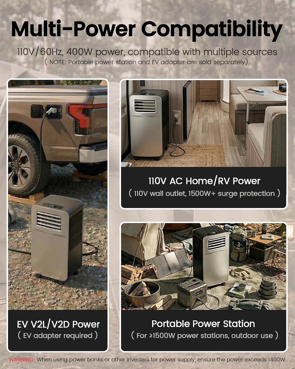 5200 btu portable camping air conditioner, 4-in-1 quiet, front angle view