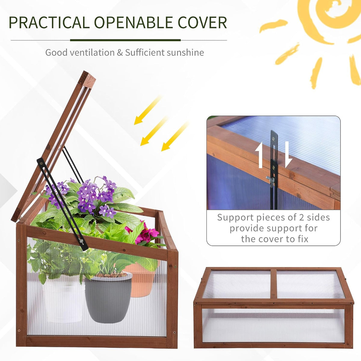 outsunny wooden framed polycarbonate cold frame greenhouse for showing dimensions
