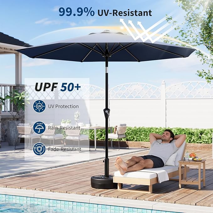 Garvee 9FT Patio Umbrella - Outdoor Table Umbrella with Smooth Crank Lift, Push Button Tilt and 8 Sturdy Ribs - Market Umbrella UV Protection Waterproof for Pool, Deck, Yard, Garden (Navy Blue)