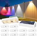 JOFIOS Solar Fence Lights Outdoor, 9 Fixed Colors ＆ Color Changing Fence Lights Solar Powered Waterproof IP65 Dusk-to-Dawn LED Deck Lighting for Patio, Railing, Pool, Porch, Backyard, Wall, 12 Pack