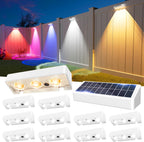 JOFIOS Solar Fence Lights Outdoor, 9 Fixed Colors ＆ Color Changing Fence Lights Solar Powered Waterproof IP65 Dusk-to-Dawn LED Deck Lighting for Patio, Railing, Pool, Porch, Backyard, Wall, 12 Pack