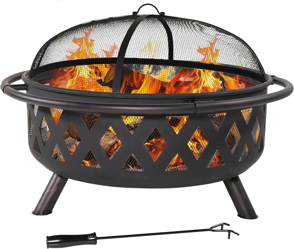 sunnydaze crossweave 36" large outdoor fire pit, wood, main product view