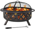sunnydaze crossweave 36" large outdoor fire pit, wood, main product view