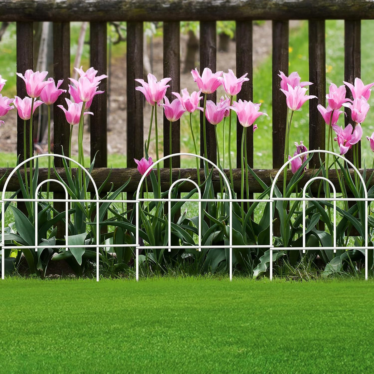 decorative white garden fence border 18inx50ft flower bed, main product view