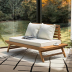 IDZO Lucille 800lbs Capacity Acacia Patio Loveseat, FSC Certified 2 Seater Outdoor Sofa with 3.9in Thick Cushions, Teak Finish Porch Couch for Garden Backyard, Beige