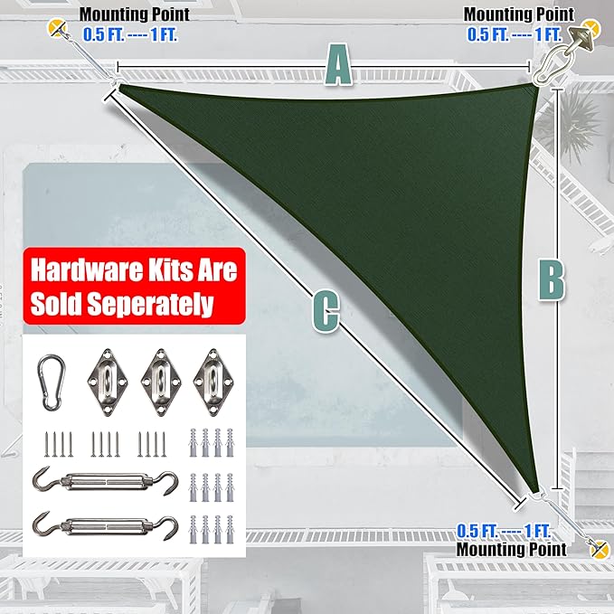 Amgo Custom Size 10' x 14' x 17.2' Green Right Triangle Sun Shade Sail Order to Make Canopy Awning UPF50+ AGSLT, 95% UV Blockage, Water & Air Permeable, 200GSM Commercial Standard (We Customize)