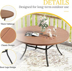 VICLLAX 50" Outdoor Round Patio Table with Umbrella Hole, All Weather Metal Round Outdoor Dining Table for Lawn Garden, 6-8 Person Table, Walnut Wood Grain