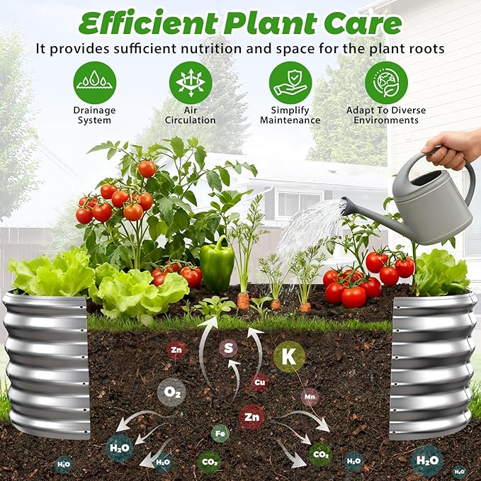 17" Tall Outdoor Garden Raised Garden Bed Kits, 5ft X 2ft Oval,0.8MM Thick Metal Raised Planter Bed/Ground Planter Box for Variety of Flowers,Herbs,Vegetables (Silver, 60X24X16.5 Inches)
