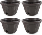 Suncast 4 Pack Wicker Hose Pot, Decorative Resin Garden Hose Storage, 100ft 5/8in Standard Vinyl Hose Capacity with 4 Drain Holes, 18in x 12in, Java