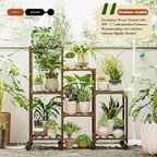 Bamworld Plant Stand with Wheels for Indoor Plants Wood Outdoor Tiered Shelf 3 Tire 7 Potted Ladder Plant Holder Table Pot Stand for Window Garden Balcony Patio Living Room (natureDL)