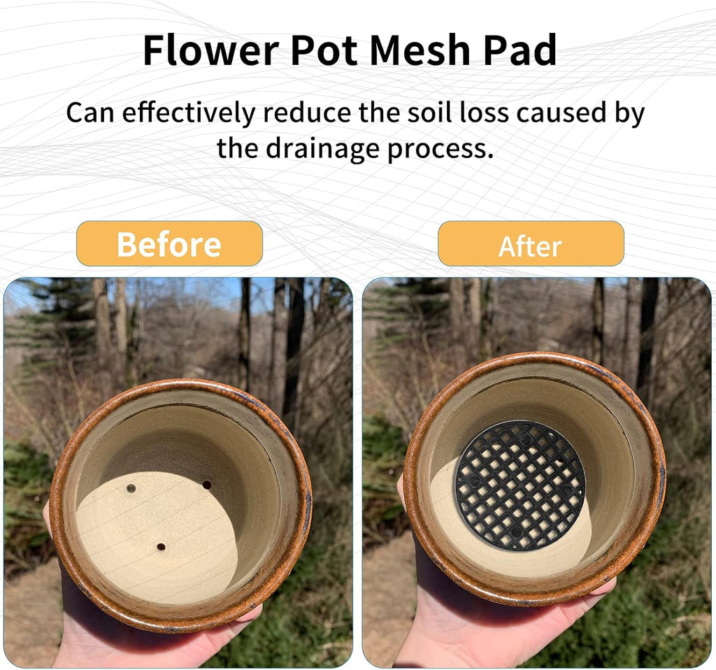 Bivethoi Plant Pot Mesh Hole Cover, 1.8" / 45mm, Black, 100pcs | Bonsai Drainage Mesh Insert, Round Mesh Screen, Prevents Soil Loss, Bottom Grid Mat