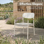 Modern Shade Luxury Outdoor Dining Chairs Set of 2, Fade Resistant, All-Aluminum Outdoor Chairs with FSC Teak Wood Armrests, Weather-Resistant Patio Chair with Quick Dry Cushion, White
