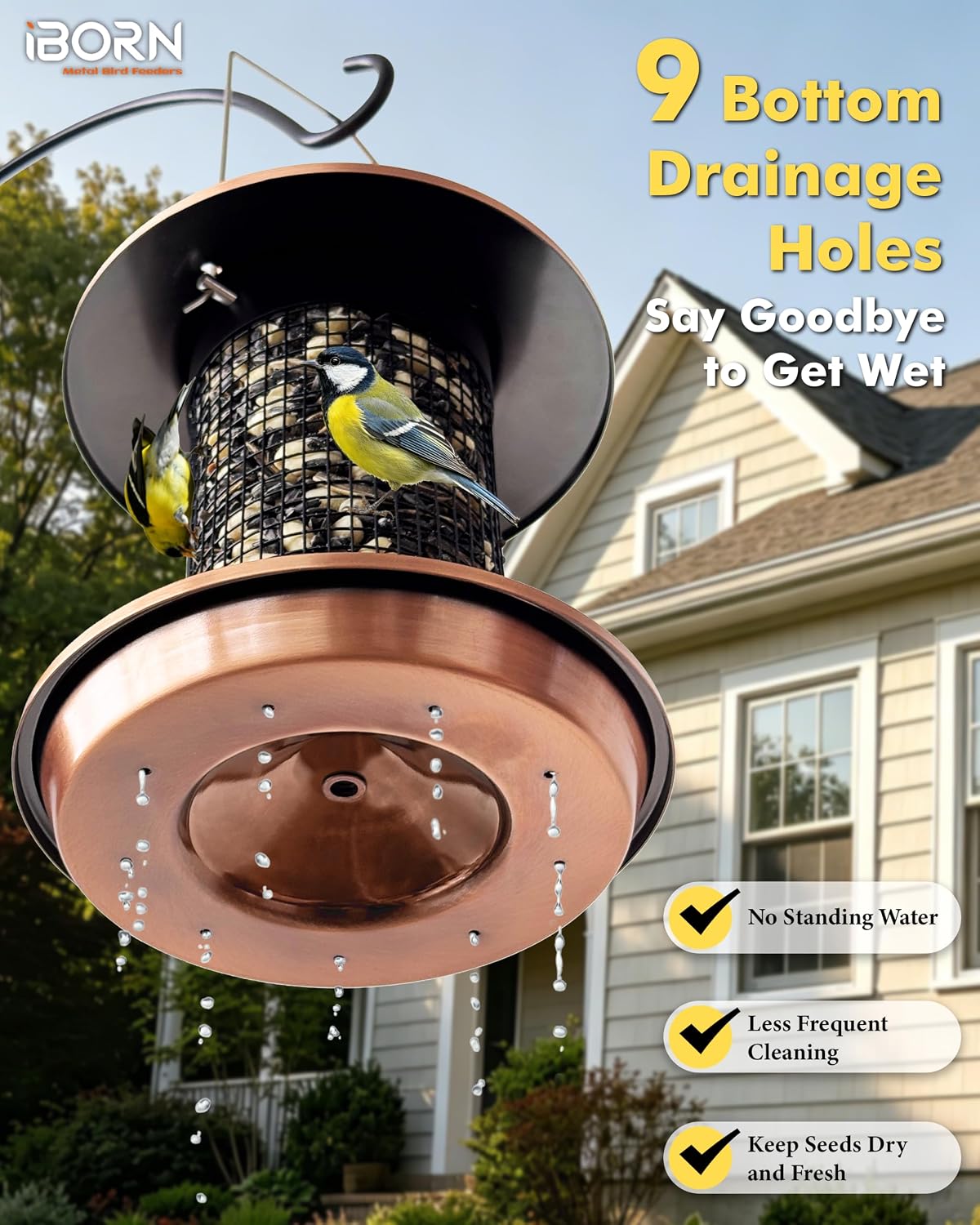 Metal Peanut Bird Feeder for Outdoors, Chew Resistant, 2.2lbs, 1Pk, Copper | Hanging, All-Metal, Detachable & Locking Base, Durable, Mesh Design, Easy to Clean, Spill-Proof