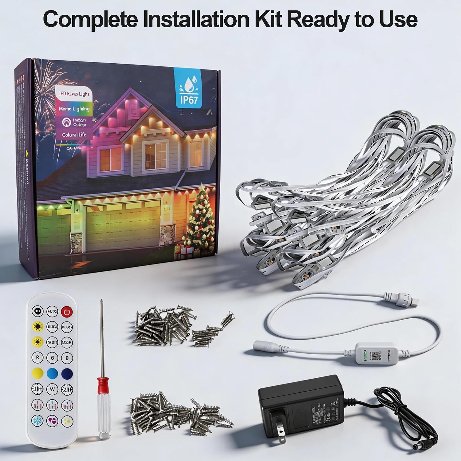 100FT Smart Permanent Outdoor Lights Eaves String | IP67 waterproof, APP & remote control, LED roofline lighting for Christmas and daily decor