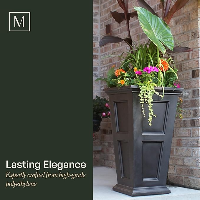 Mayne Fairfield 28-Inch Tall Planter – Self-Watering, Weather-Resistant Planter for Flowers – Durable Outdoor Design for Patio, Porch, or Entryway
