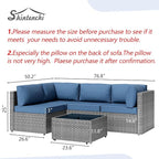 Shintenchi 5 Pieces Outdoor Patio Furniture Sets, Patio Sectional Sofa Couch, Gray PE Wicker Furniture Modular Patio Conversation Sets Patio Sofa with Washable Cushions & Table（Aegean Blue）