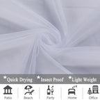 10 x 10 ft Outdoor White Tulle Backdrop Curtains Waterproof Voile Sheer Screen Breathable Mash Netting Light Filtering Privacy Curtains for Patio Porch Yard Pergola Gazebo, 2 Panels
