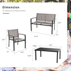 Shintenchi 4 Pieces Patio Furniture Set All Weather Textile Fabric Outdoor Conversation Set, with Glass Coffee Table, Loveseat, 2 Single Chairs for Home, Garden, Lawn, Porch（Light Brown）