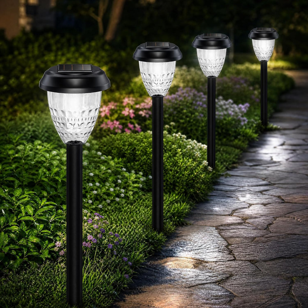 Super Bright Solar Lights Outdoor Waterproof-4 Pack, Dusk to Dawn Up to 12 Hrs Solar Garden Lights Outdoor Pathway Auto On/Off, LED Landscape Decorative Lighting for Walkway Patio Yard Outside