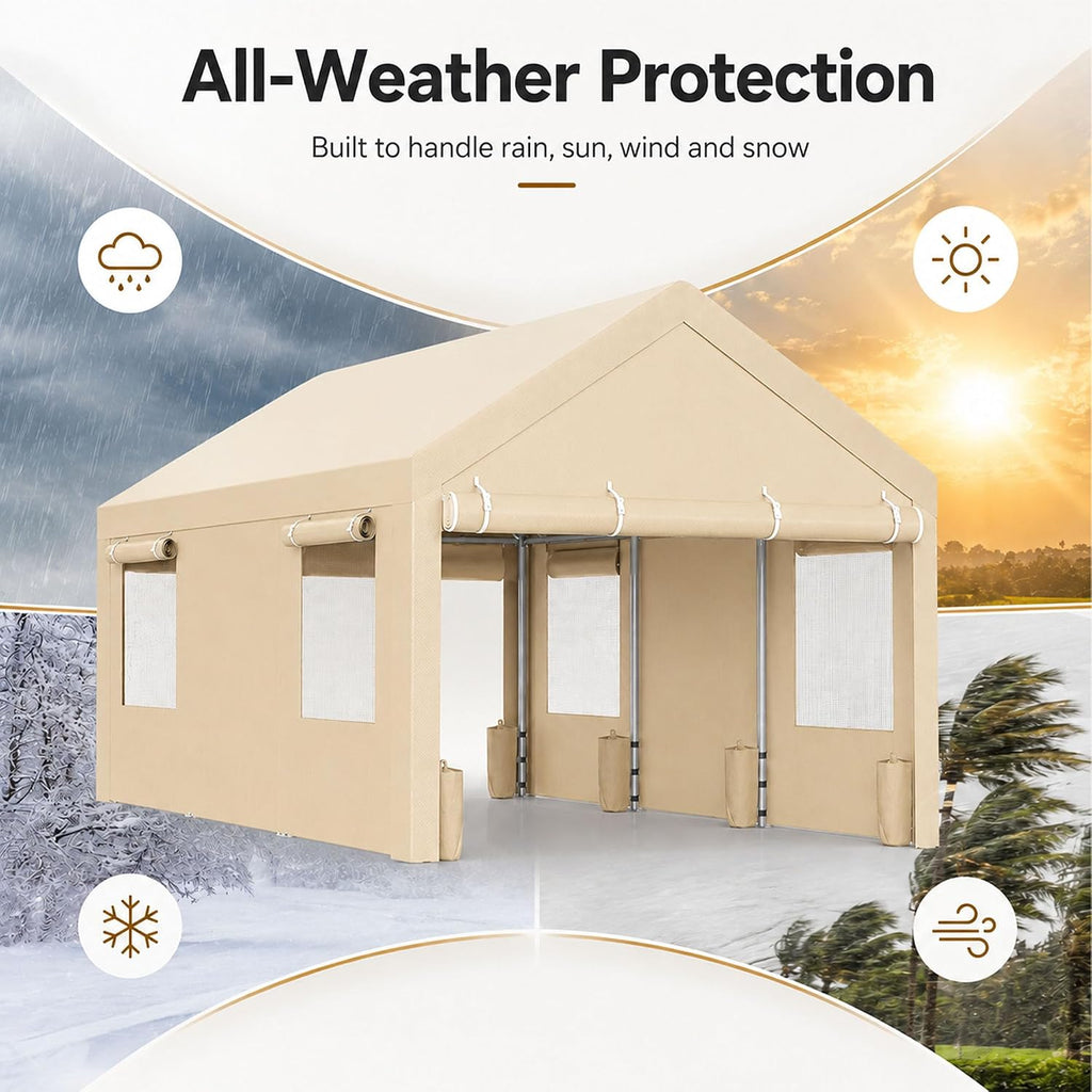 nuturelly 12x20 heavy duty carport, portable garage for, close-up detail