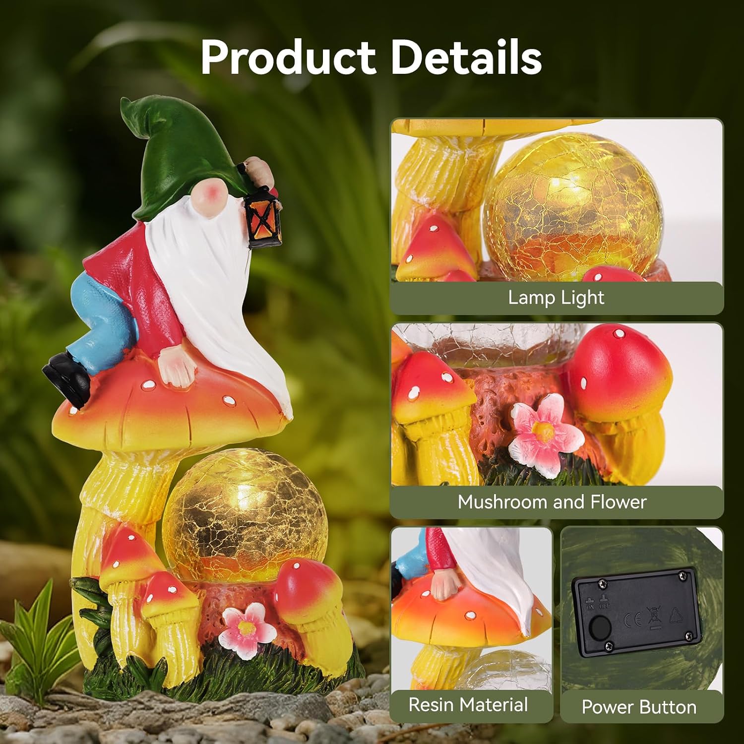 Garden Gnomes Outdoor Statues with Light, Gnomes Decorations for Yard, Solar Garden Gnome with Mushroom Decor, Lawn Ornaments for Patio, Balcony Housewarming- Unique Women Gifts