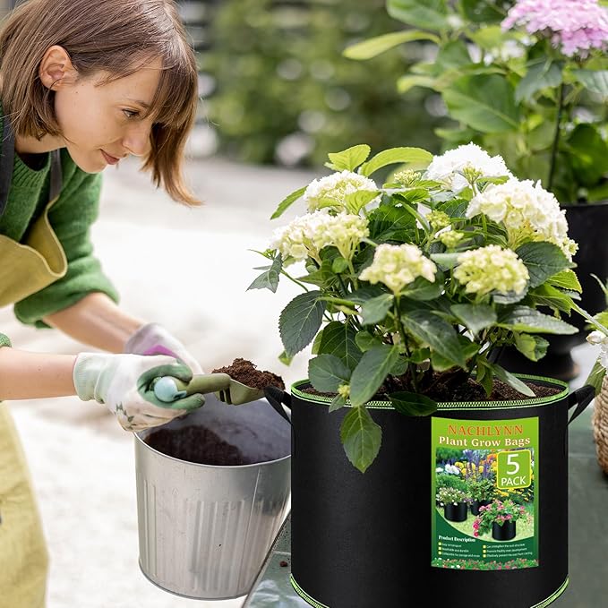 NACHLYNN 5-Pack 7 Gallon Grow Bags Thickened Nonwoven Fabric Pots with Handles Heavy Duty Aeration Fabric Pots Plant or Fruits Flowers Plant for Gardening