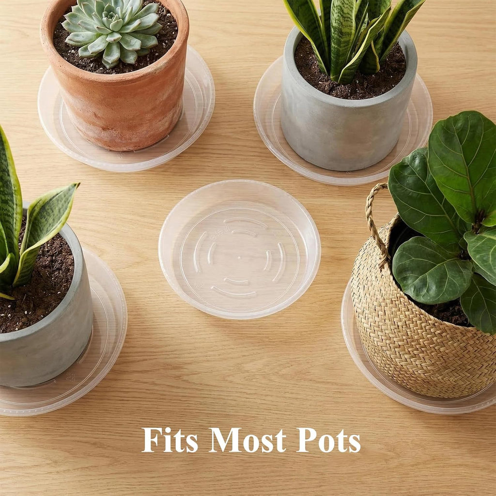 20 Pack Clear Plant Saucer 4.5 Inches Plastic Drip Trays to Catch Water | Round plastic flower pot saucers for indoors and outdoors catch drainage water to protect floors, shelves, decks and patios.