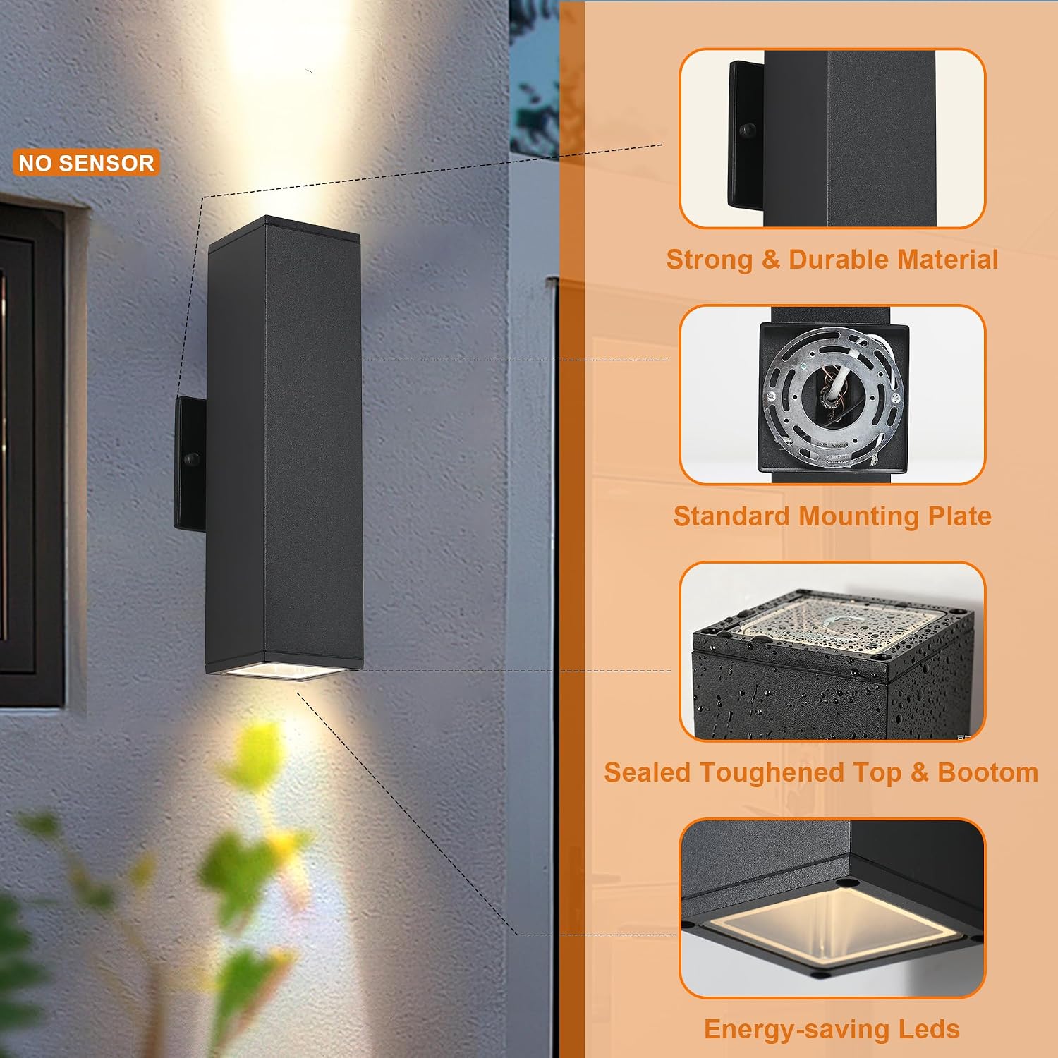 14 in Outdoor Light Fixture Black Outdoor Porch Light,Aluminum | Up and Down Modern Exterior Wall Light For Front Door,Patio,Garage Include 4 * 7W 3000K LED Bulbs,Waterproof,2Packs