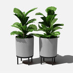 Veradek Demi Series Round Planter w/Stand for Porch/Patio | Durable Plastic-Stone Composite & Wooden Stand | Modern Décor for Tall Plants, Flowers