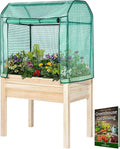 elevated wood gardening bed with green house cover, main product view
