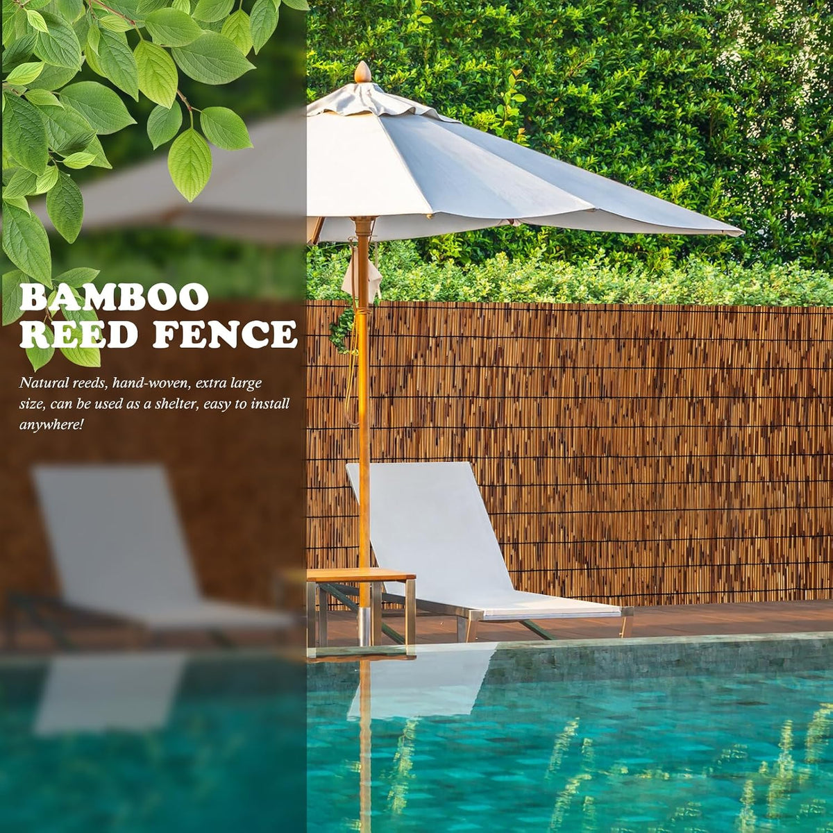 fenrunxu bamboo reed screen fencing,4ft x 16.4ft natural showing dimensions