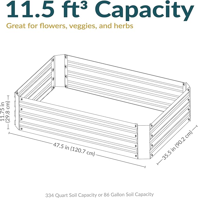 Sunnydaze 11.75" H Raised Metal Garden Bed - Galvanized Raised Garden Bed Outdoor for Vegetables and Flowers - Silver - 4' x 3' Rectangle