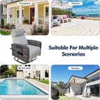 Outdoor Recliner Chair, Wicker Patio Recliners with Adjustable Backrest and Extended Foot Rest, Reclining Patio Chairs with Flip Table & Removable Cushion Cover for Porch