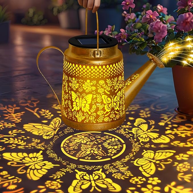 Butterfly Solar Watering Can Lights, Outdoor Waterproof Garden Lanterns with Shepherd Hook, Solar Garden Decor for Yard Outdoor Landscape Pathway, Gift for Women Mom Grandma,Christmas Gifts, 2 Pack