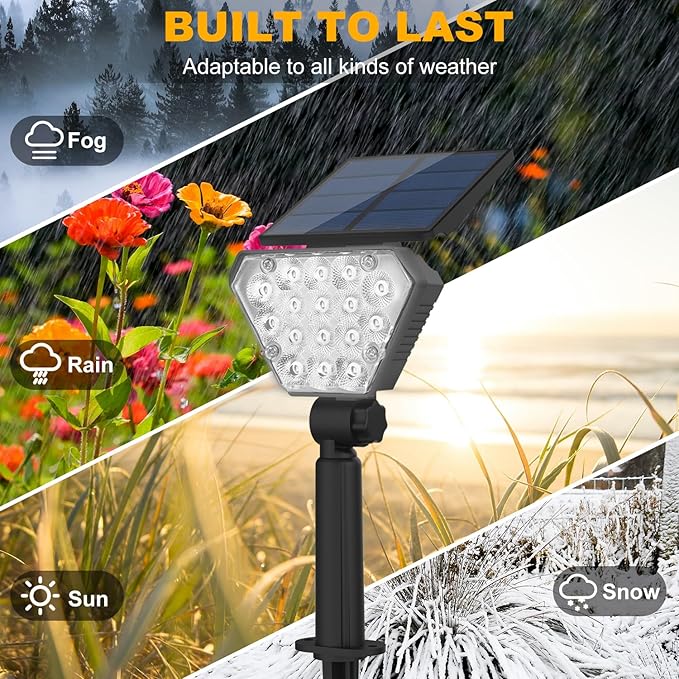 T-SUN Solar Lights Outdoor Waterproof IP65, 12 Pack LED Solar Spot Lights Color Changing IP65 Waterproof Smart Auto On/Off for Outside Landscape Garden Yard Lawn Pathway Patio Driveway