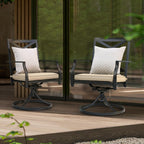 NUU GARDEN Outdoor Patio Swivel Chair Set of 2, Iron Swivel Rocker Dining Chairs with Padded Cushions, Comfortable Outdoor Chairs for Patio, Garden, Backyard & Balcony, Black and Beige