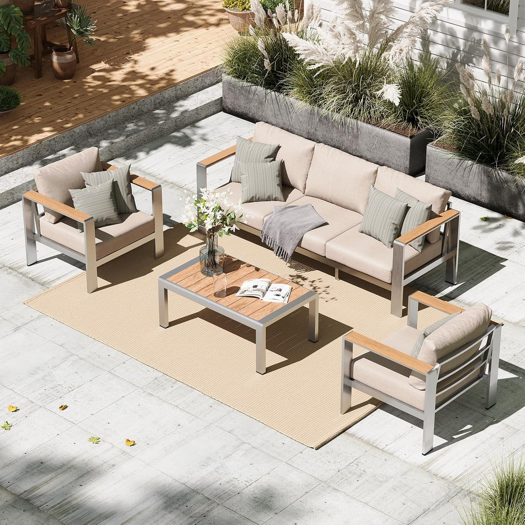 aluminum outdoor patio furniture set with coffee table, main product view