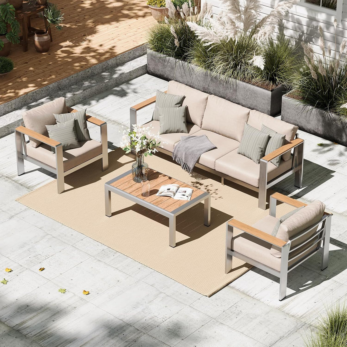 aluminum outdoor patio furniture set with coffee table, main product view