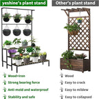 Large Plant Stand Indoor Outdoor, 3 Tier Heavy Duty Hanging Plant Stand with Bar, 60 Inch Tall Metal & Wood Ladder Shape Plant Shelf, Black Plant Display Rack Plant Shelves for Garden Patio Balcony