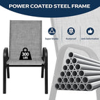 PIZZELLO Patio Chairs Set of 4, Outdoor Stackable Dining Chairs for All Weather, Lightweight Textilene Outdoor Chair Sets with Armrests, 330Lbs Capacity, for Backyard Porch Poolside Garden (Grey)