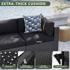 Aoxun 8 Piece Patio Furniture Set with 44” Fire Pit Table, Wicker Rattan Patio Sectional Sofa, Outdoor Furniture Set with Thickened Cushion, Black