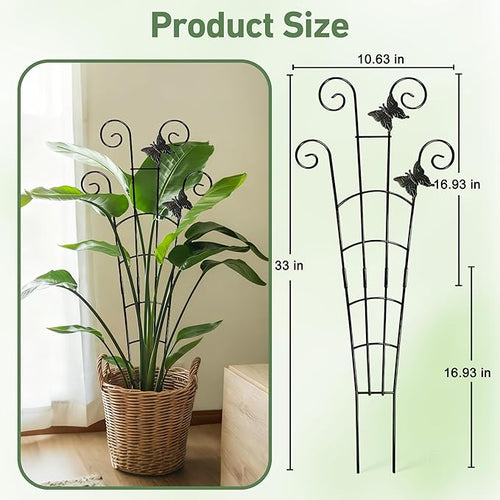 30'' Larger Plant Trellis with Ties Indoor, Expandable Metal Trellis for Climbing Plants Indoor, House Plant Climbing Support for Flowers Vine Ivy Monstera Hoya Pothos, 2P