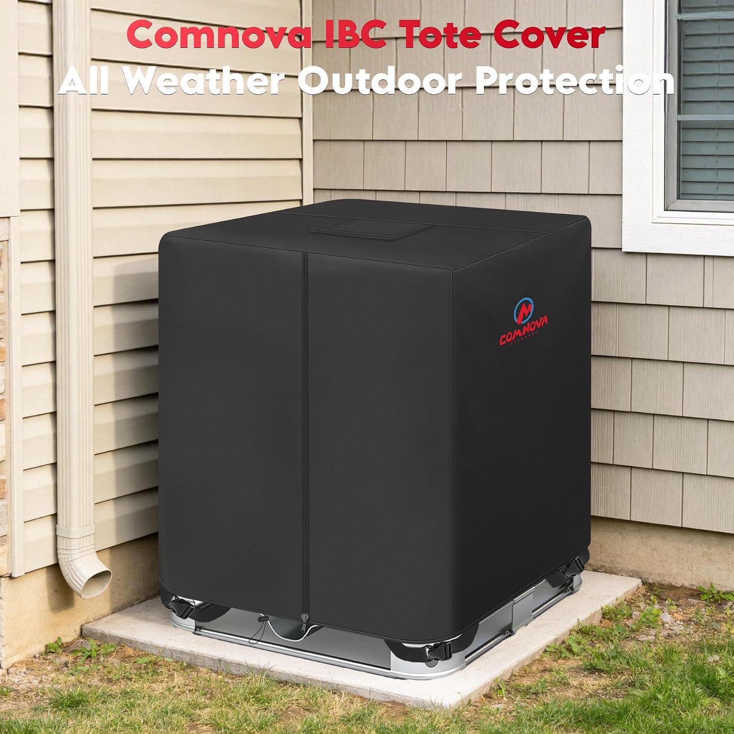 Comnova IBC Tote Cover 275 Gallon - 600D Water Tank Cover for IBC Container with Zipper, Heavy Duty & Waterproof Protective Covers Fit for Outdoor 1000L Garden Water Tank, All-Weather Protection