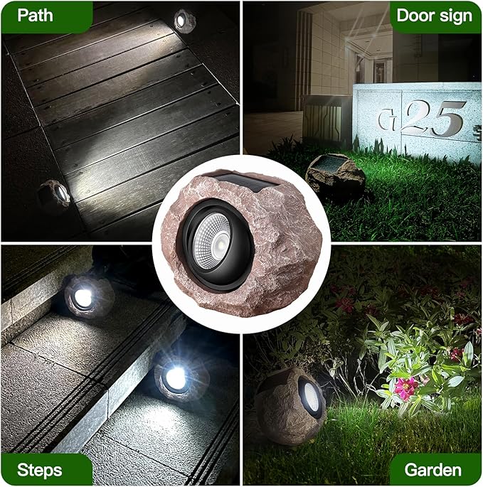 Timeflies Solar Rock Lights Outdoor 4 Pack, Bright Solar Spotlights Outdoor Waterproof, Wireless LED Rock Lights, Auto On/Off Solar Landscape Spotlights for Yard Walkway Patio Pathway Flowerbed