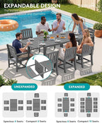 SERWALL 9-Piece Outdoor Dining Set, 60" - 83" Expandable Outdoor Dining Table and 8 HDPE Chairs, All Weather HDPE Outdoor Furniture Set for Backyard, Garden, Grey