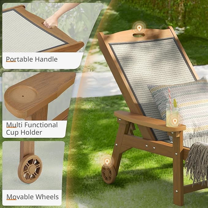 LUE BONA Chaise Lounge Chair Outdoor Set of 4, HDPS and HDPE Wicker Material, Patio Lounge Chair with Adjustable Backrest, Resin Pool Lounge Chairs with Wheels for Backyard, Poolside and Deck
